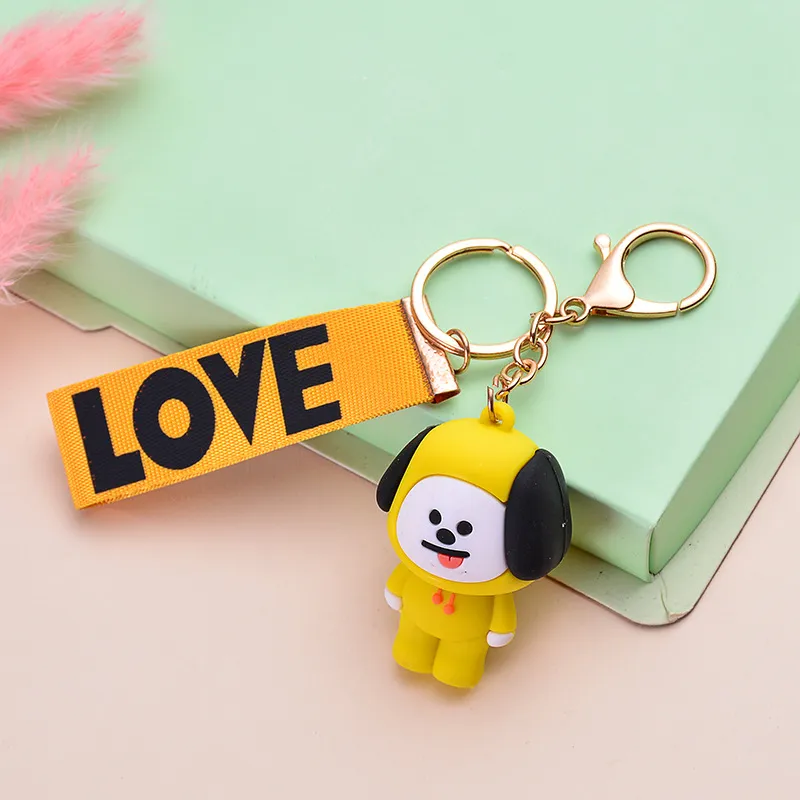 Korean VERSION OF BTS square play youth group classic stereoscopic drop glue doll with love ribbon key chain bag pendant toys