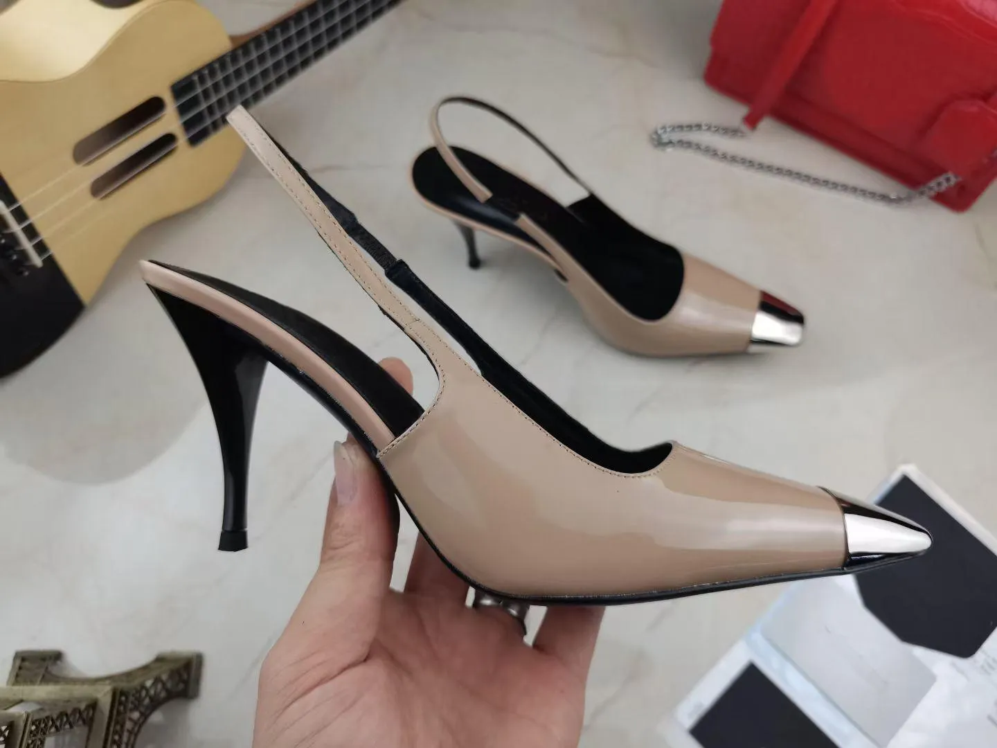 women Sandals party fashion 100% leather Pointed Dance shoe new sexy designer high heels Super Lady wedding Metal Belt buckle Beach Women shoes Large size 35-42 With box