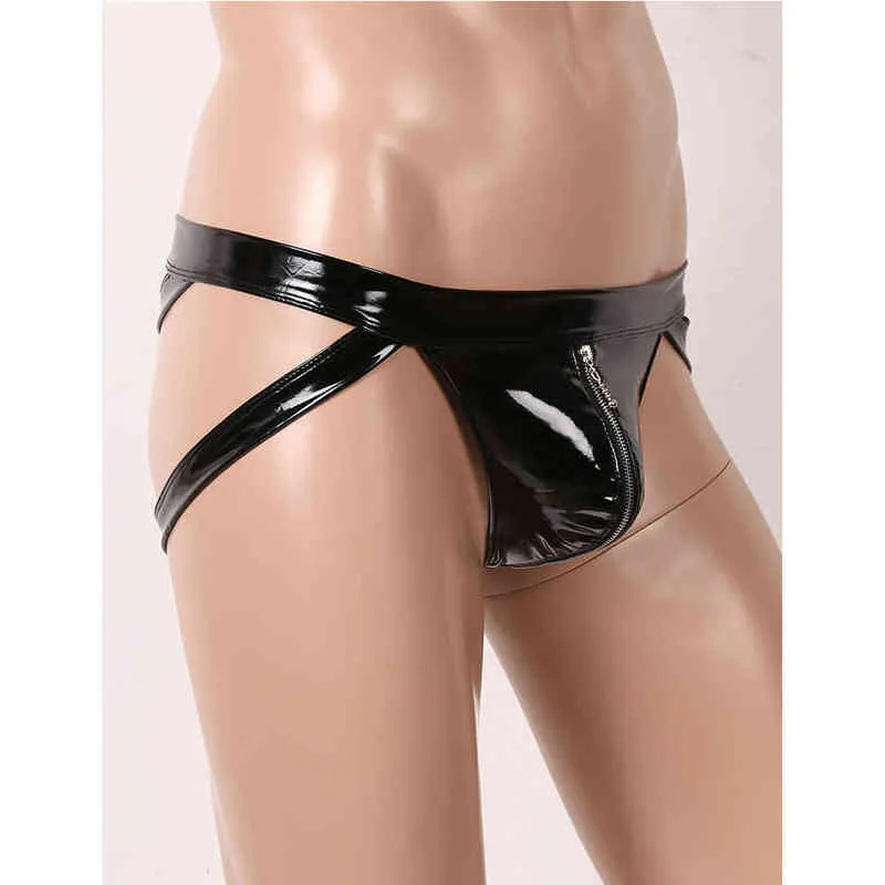 Men's Leather Briefs Panties Underwear Wet Look Open Penis Panties  Underpants