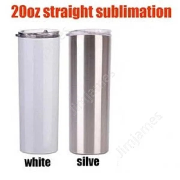 2 style 20oz sublimation straighttumbler silver white cup with metal straw vacuum travel mug gifts by Sea DAJ115