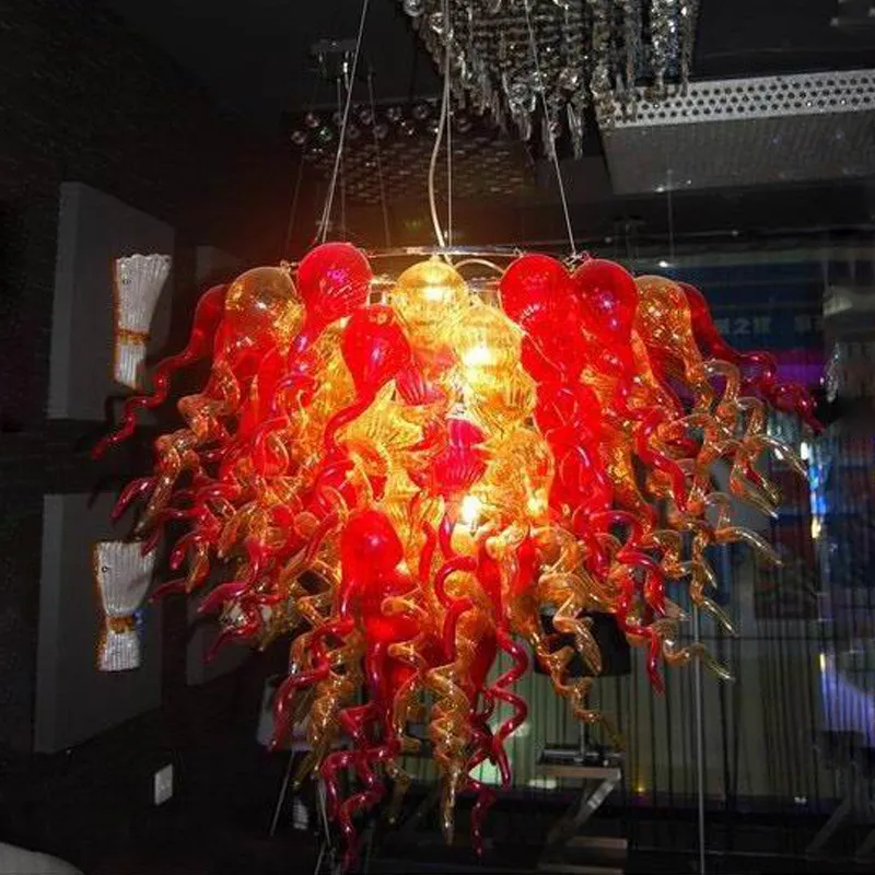 Red and Amber Color Pendant Lamp Coffee Shop Handmade Blown Glass Chandelier Dining Room Table Top LED Chandeliers Art Decoration 50 by 60 CM