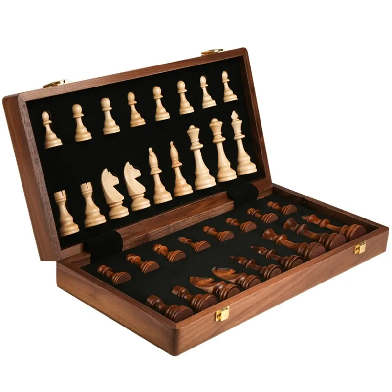 Grado superior juego de ajedrez de madera plegable trabajo hecho a mano Madera Maciza Pieza Tradicional Clásico 