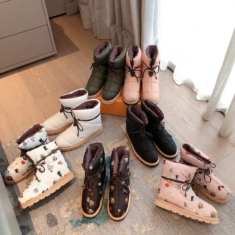 2022 Designer Winter Boot Pillow Comfort Comfort Boots Boots Print Lace Up Down Snow Boot Flash