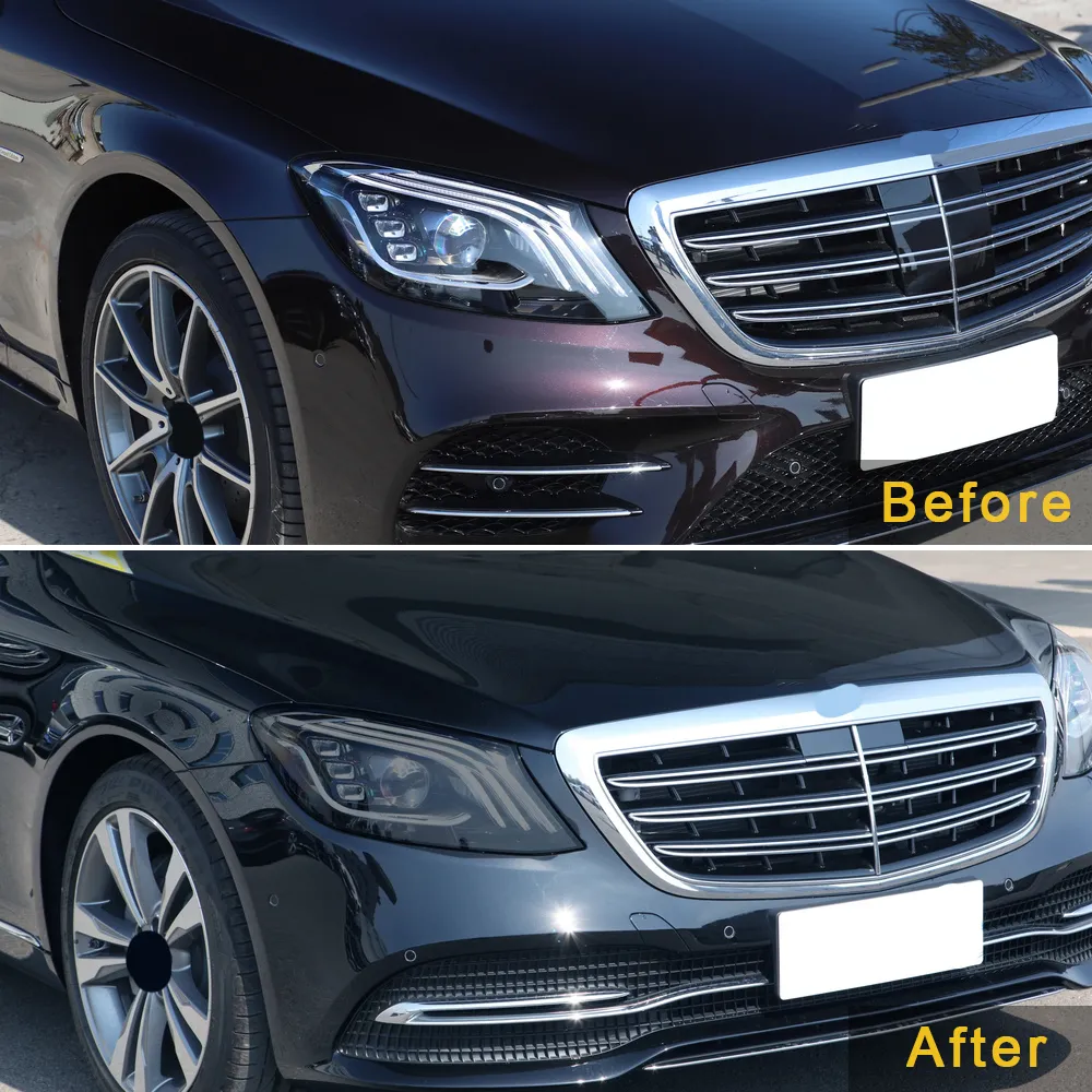 För Mercedes-Benz S-Class W222 W223 2014-2021 Bilstrålkastare Tint Black Protective Film Transparent TPU Vinyl Sticker Accessories334G