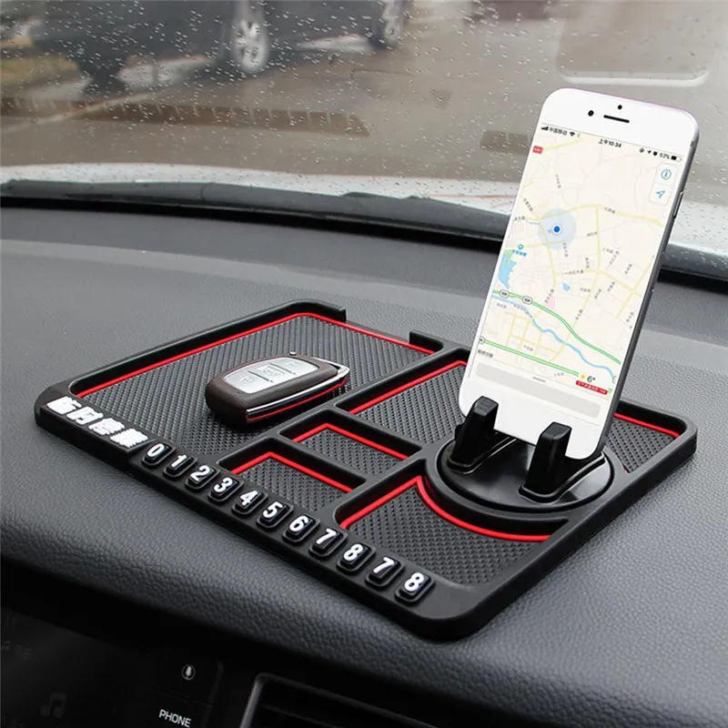 Cruscotto auto antiscivolo Sticky Pad Tappetino in silicone multifunzionale Chiavi Supporto per supporto per telefono cellulare Con pannello temporaneo per il numero di parcheggio