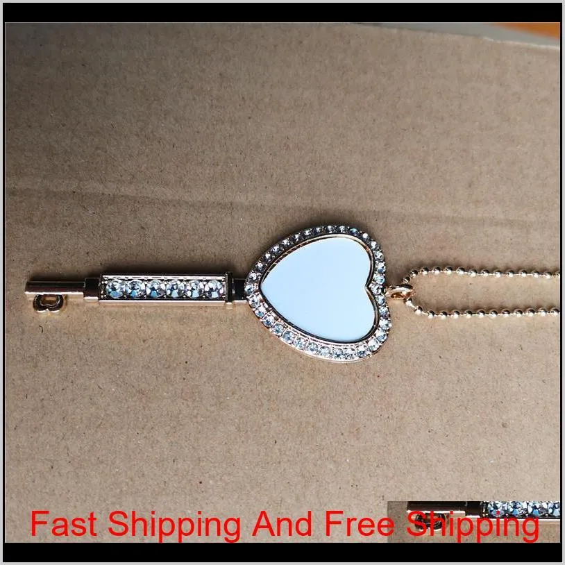 sublimation blank heart key necklaces pendants with drill necklace pendant hot tranfer printing consumable factory price wholesale