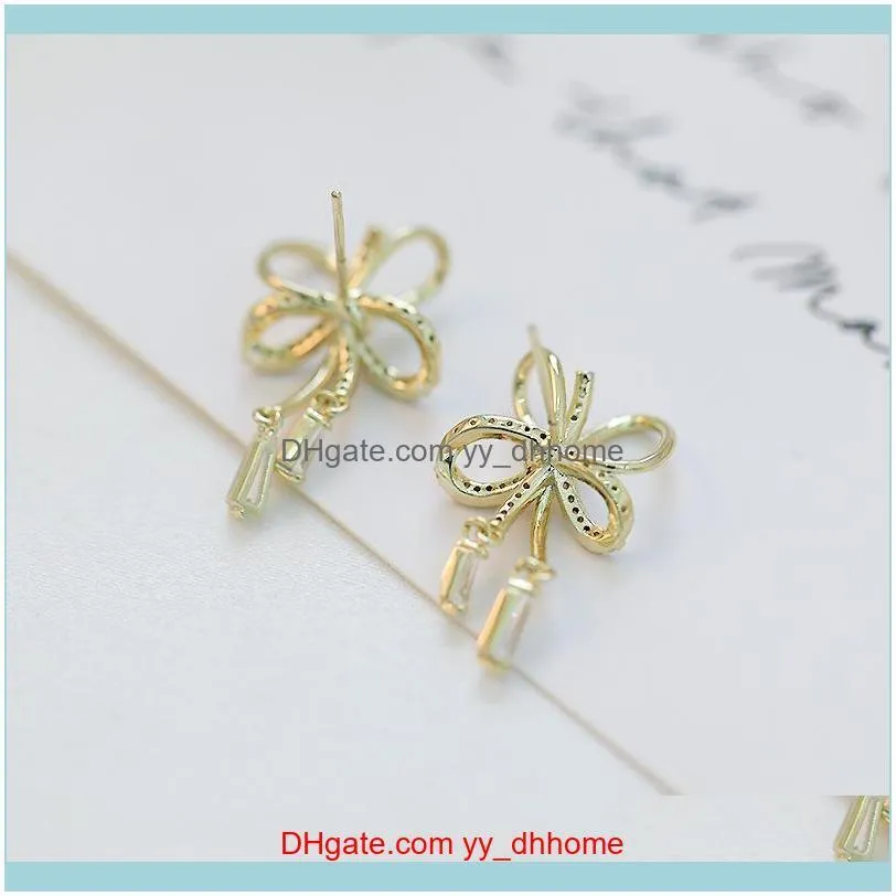 2020 new hot-selling luxury 18k gold plated bow earrings personalized women high-end zircon S925 silver needle earrings jewelry gifts