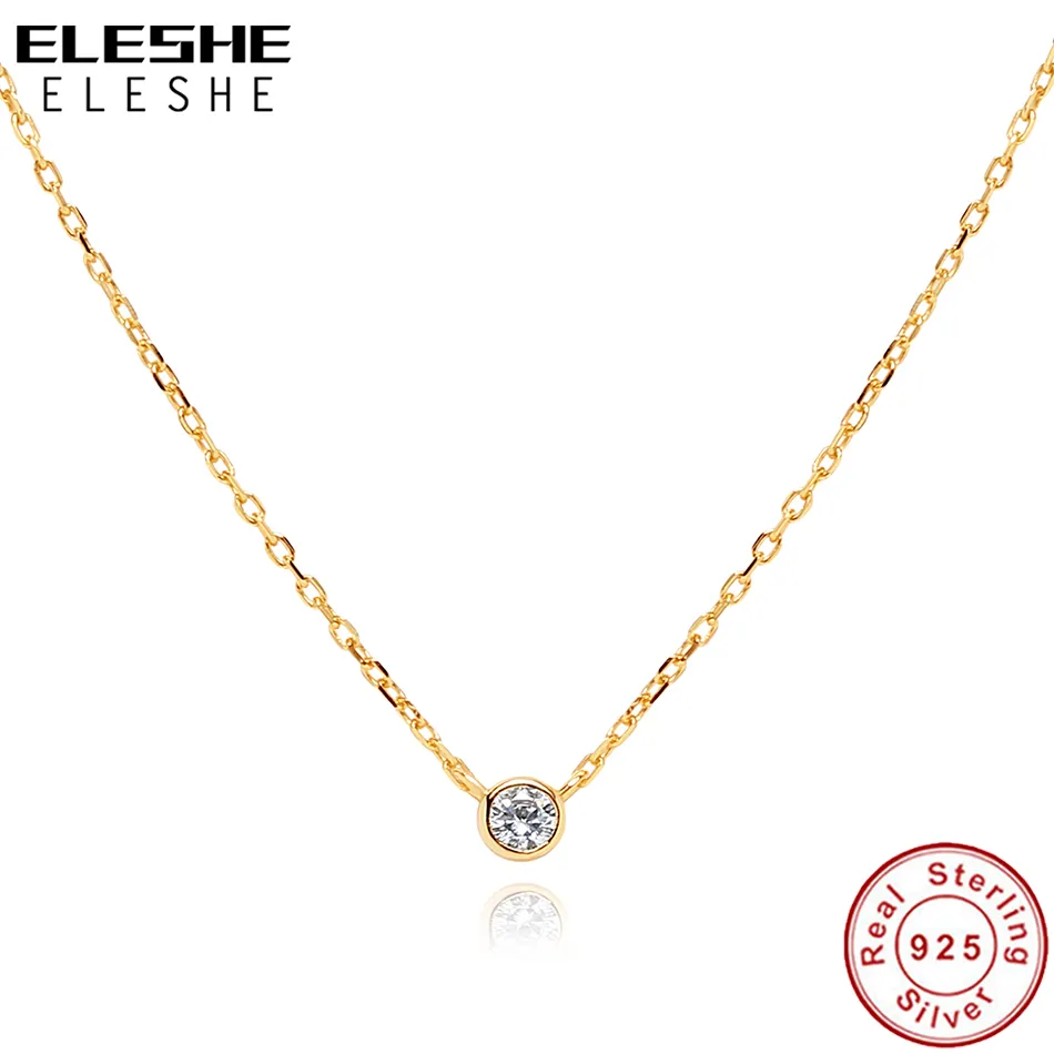 Eleshe 2021 Tiny Okrągły CZ Naszyjnik 925 Sterling Silver with 18k Pozłacane Modne Naszyjnik Dla Kobiet Biżuteria Ślubna Q0531