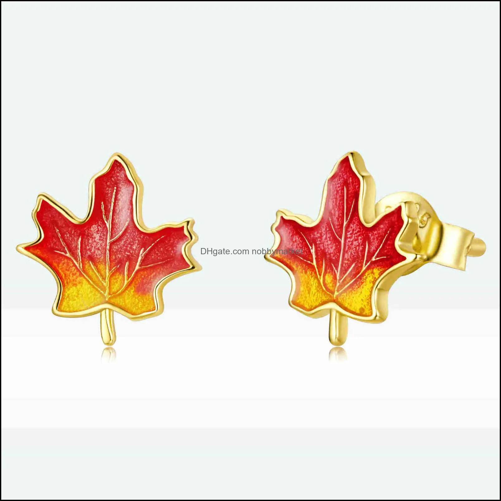 La Menars Autumn Red Maple Leaves Earrings for Women 2021 Original European Style Genuine 925 Sterling Silver Jewelry with Cz
