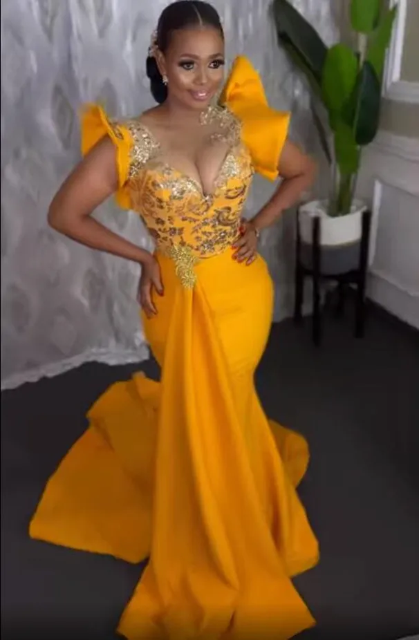 Yellow Lace Mermaid Yellow Prom Dresses 2023 For Plus Size Women 2022