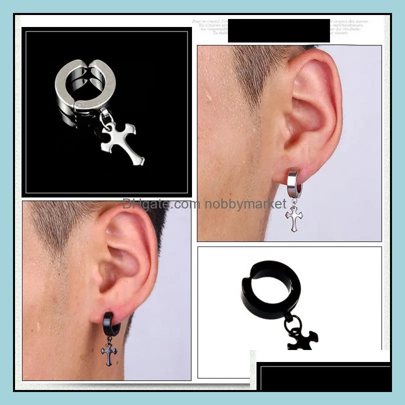 Men s Punk Hypoallergenic No Piercing Earrings For women Cross Star Gun gecko Tower Dangle Clip on Ear Fashion Jewelry in Bulk