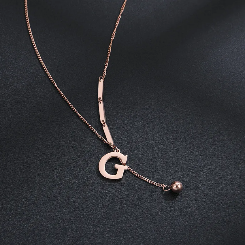 Fashion Titanium Steel New Necklace Female Rose Gold Letter g Inlaid with Diamond Tassel Clavicle Chain Luxury Jewelry DF9N2646