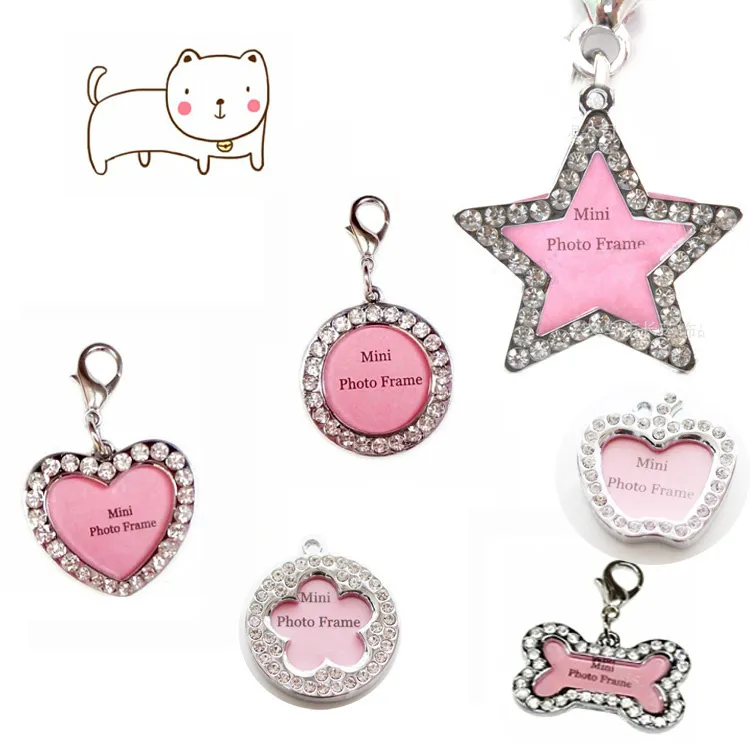 Dog Mini Cute Id Tag Spersonalizowany Pet Piszący Pets Nazwa Photo Frame Frame for Cat Puppy Dogs Kołnierz Tag Wisiorek Plum Bossom Star Design 15 sztuk HH21-800