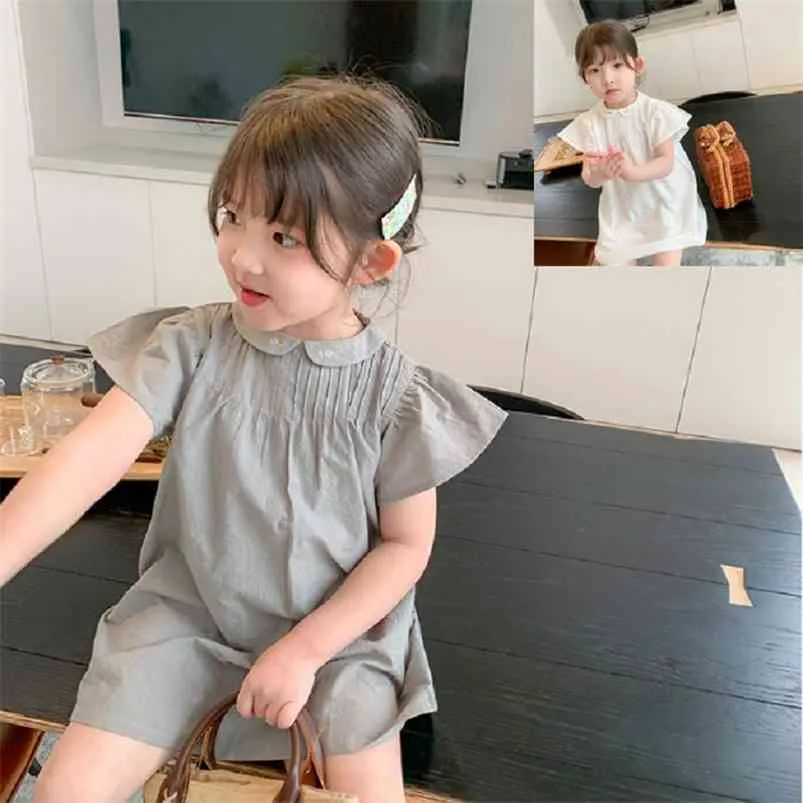 Meninas verão vestido bordado pequeno decote boneca mini estilo coreano bebê crianças roupas crianças roupas 210625