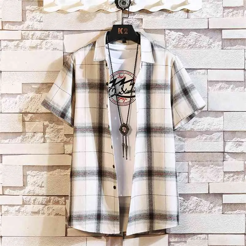 Marque été hommes Plaid NOIR BLANC chemise mode à manches courtes chemises décontractées Plus asiatique TAILLE M-4XL 5XL 210714