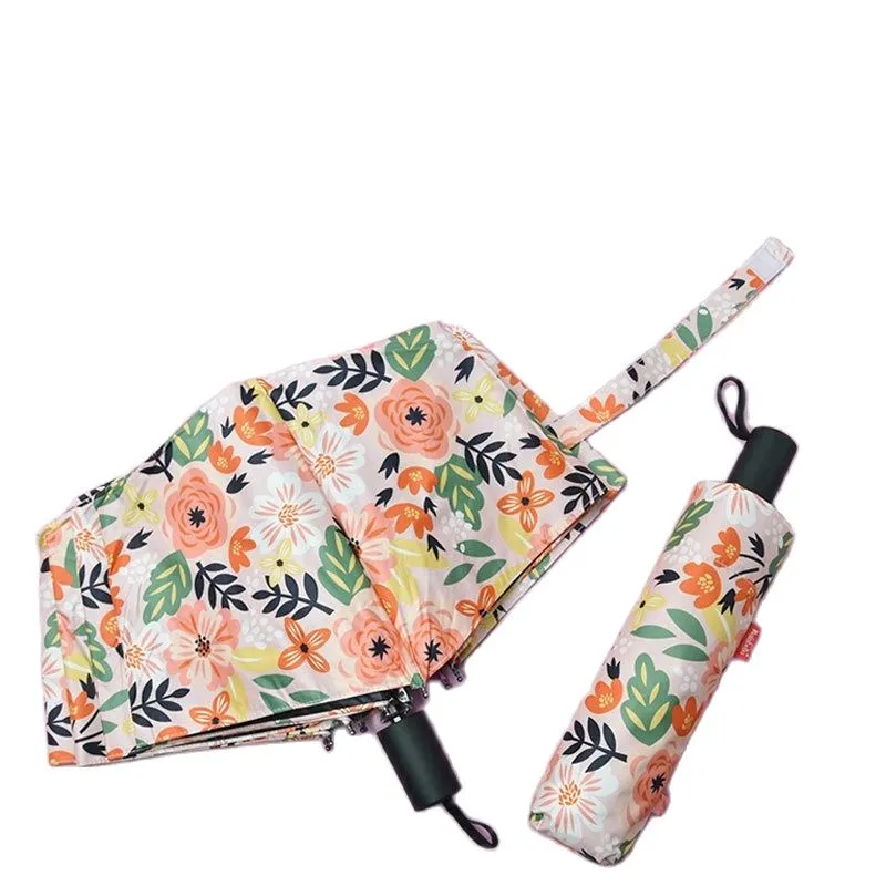 Nouveaux cadeaux pour femmes parapluies fleuris coupe-vent à trois volets manuel ouvert et fermé parasol Uv parapluie créatif femme pluie