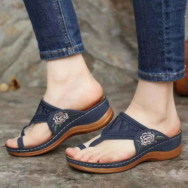 Vrouwen sandalen casual flip-flops zomerschoenen vrouw wiggen sandaal platform bloemen sandalias mujer open teen correctie sandalen