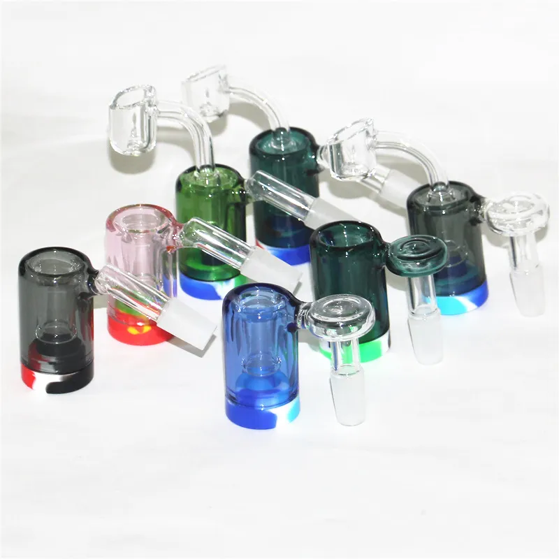 Hookahs Mini-Aschefänger aus Glas mit 5-ml-Silikonbehälter, 14-mm-Rückgewinnungsadapter für Bong, Wasserpfeife, Bohrinsel, Brenner, Aschefänger