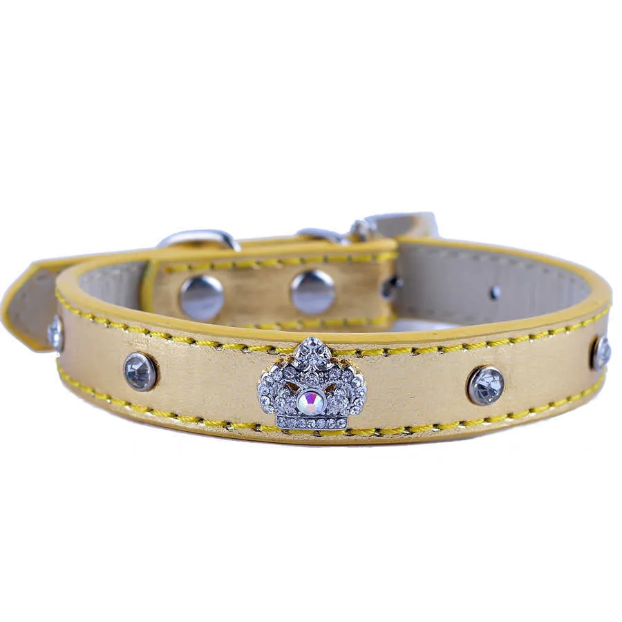 Moda Couro Cachorro Colar De Cristal Acessórios Diamante Crown Charme Para Gola Pescoço Correia Pequeno Pet Dog Supplies X0703