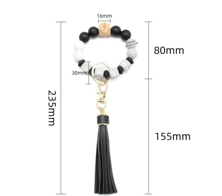 Party Favor Letter Silicone Bead Bracelets Tassel Key Chain Pendant Women`s Jewelry Bag Accessories Mother`s Day Gift SN4866