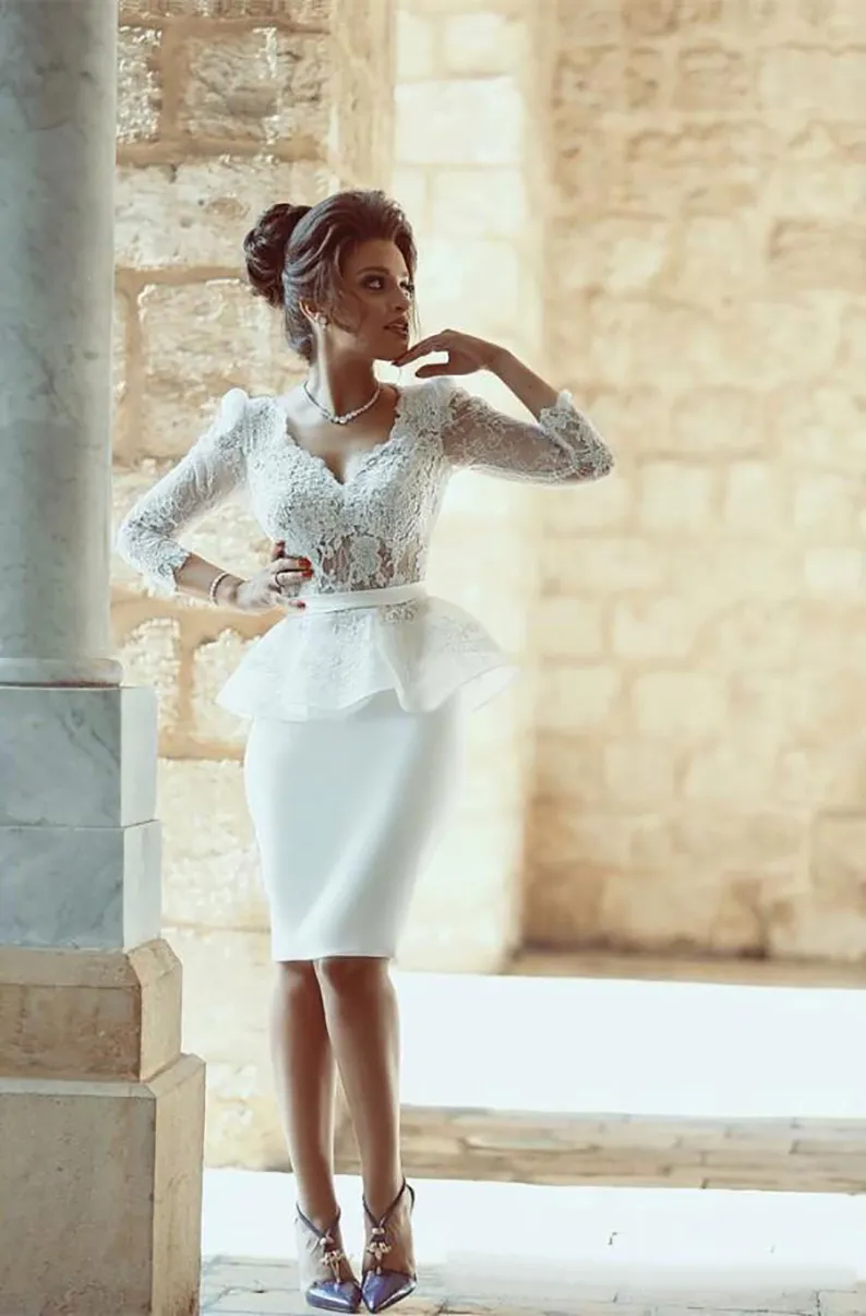 2021 Sheer Lace Illusion Bodice Full Sleeve Cocktail Dress With Long  Sleeves, Peplum Appliques, And V Neckline Perfect For Formal Parties From  Verycute, $37.81