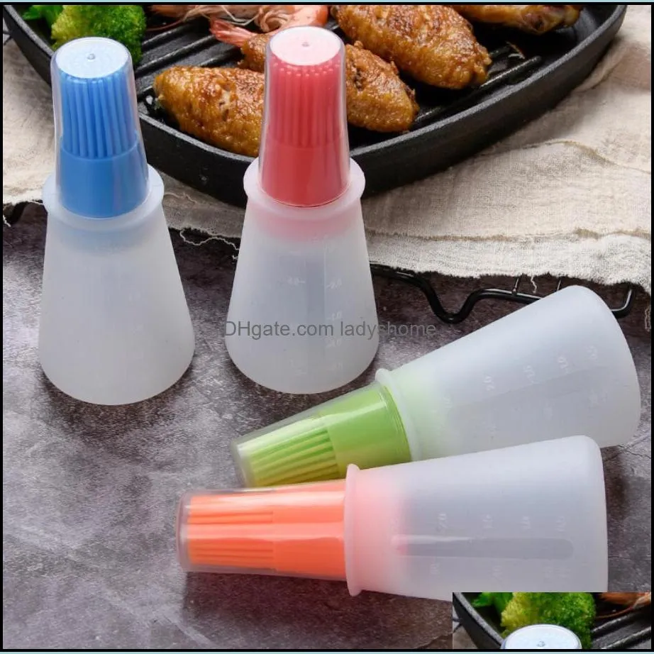 Portable Silicone Oil Bottle with Brush Grill Oil Brushes with Cover Liquid Oil Pastry Kitchen Bake BBQ Brush Kitchen Tools HWF6226