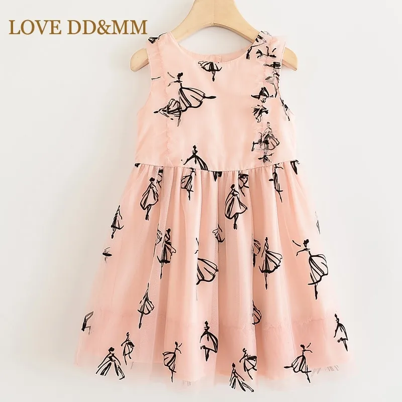 Kärlek dd mm tjejer klänningar sommar barnkläder söta söta tecknade tjejer dans ärmlös väst klänning 210715