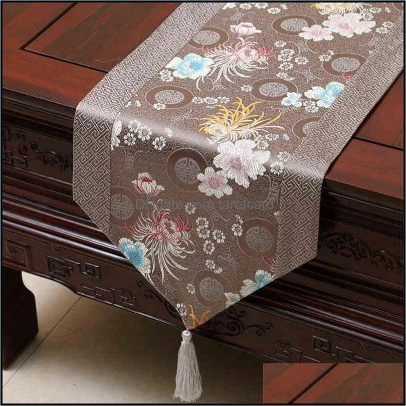 Proud Rose Chinese Style Satins Table Runner cloth Bed Tea Flag Decoration 220107