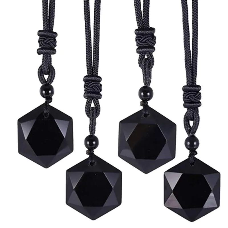 Pendentif Colliers Black Obsidian Stars Lucky Amulette Amour Collier de pierre d'énergie naturelle pour femmes hommes cristal pendule bijoux