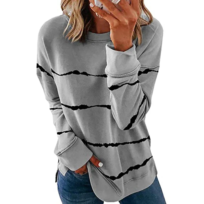 Jesienne Top Kobiety Koszulki Plus Rozmiar Dye Bluza Dorywczo Długiego Rękawu Załogi Neck Pullover Tops