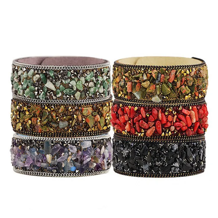 Bohemia Crystal irregular stone color Bangle Bracelet lovers flannelette with colored stones bracelets