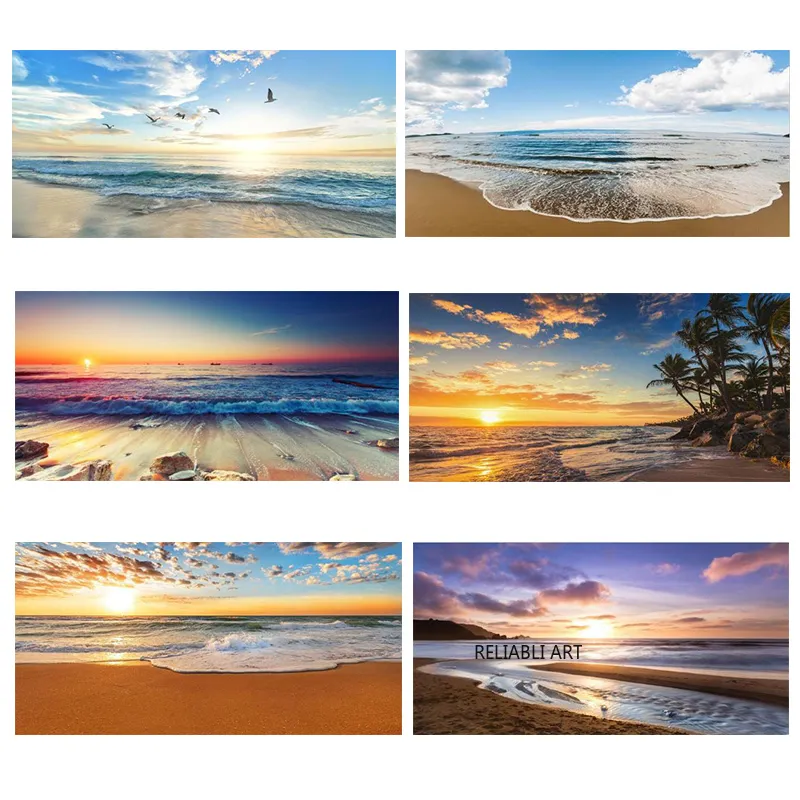 Moderne Zee Golf Strand Zonsondergang Canvas Schilderij Natuur Zeegezicht Posters En Prints Wall Art Pictures Voor Woonkamer Decoratie