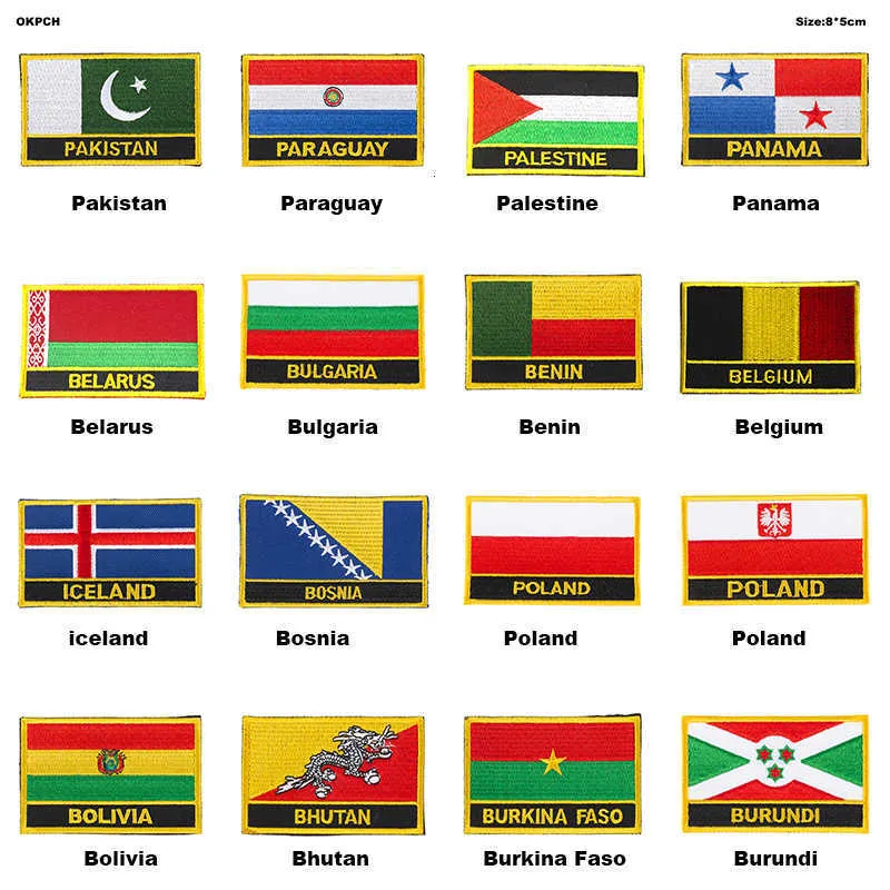 Badge brodé drapeau National, Pakistan, Paraguay, Palestine, Panama, biélorussie, bulgarie, islande, bosnie, pologne