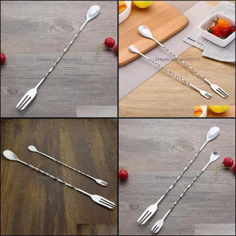 Wholesale Stainless Steel Cocktail Mixing Spoon Spiral Pattern Bar Cocktail Shaker Spoon Bar Tools fast shipping