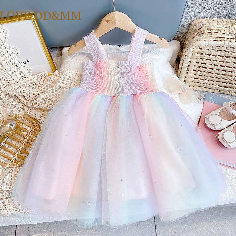 Liefde ddmm meisjes jurken zomer kids feestjurken regenboog losse mesh kleding kinderkleding vestidos 3-7 jaar 210715