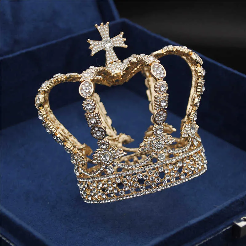 Mannelijke Cross Crown Baroque Bruids Bruiloft Crown Royal Queen King Tiara Verjaardagspartij Prestaties Hoofd Accessoires Diadem Sieraden X0625