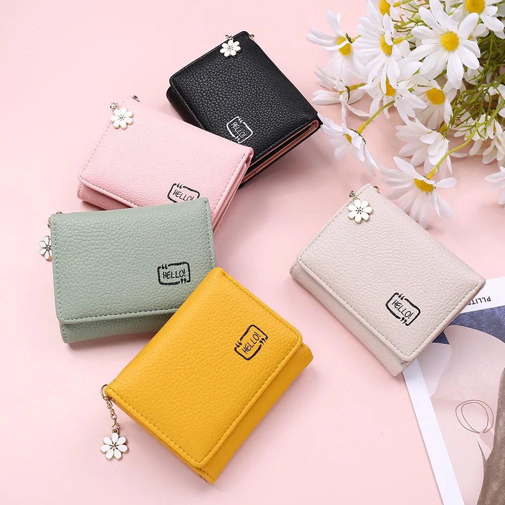 Ladies Wallet Short Cartoon Cute Coin Purse Girls Small Wallet Candy Color  Leather Solid Color Retro Short Wallet Heart-shaped Buckle Clutch | Wish