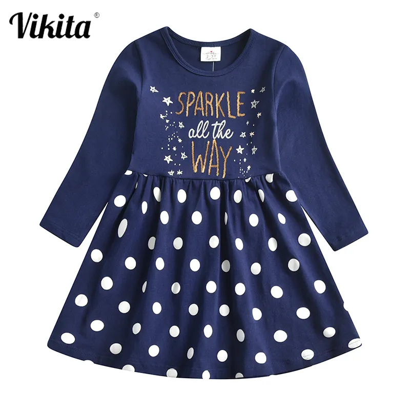 Vikita Kids Christmas Dress For Menina Crianças Lantejoulas Vestidos Crianças Polka Dot Cotton Dress Meninas Princesa Casual Vestidos 210317