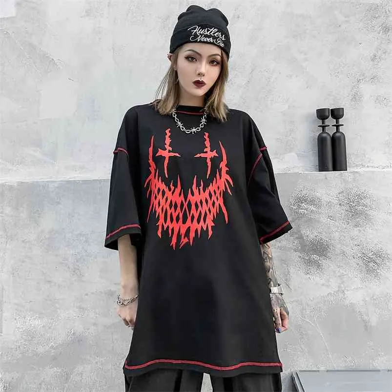 Gothic Oversized Streetwear Tshirt Sloth Summer Clothes Punk Skull Grafiska Tees T Shirt Kvinnor Mode Alternativ Kläder Toppar 210623