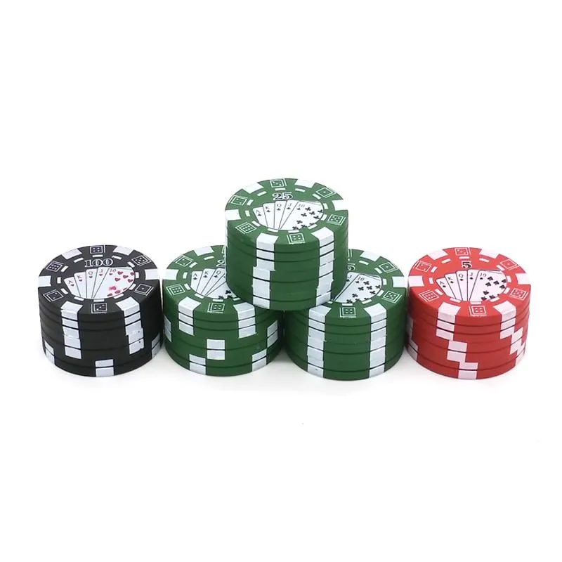 2021 neue Heiße 3 Schichten 40mm Poker Chip Stil Kräuter Kräuter Tabak Grinder Metall Grinder Rauchen Rohr Zubehör Gadget Rot/Grün/Schwarz