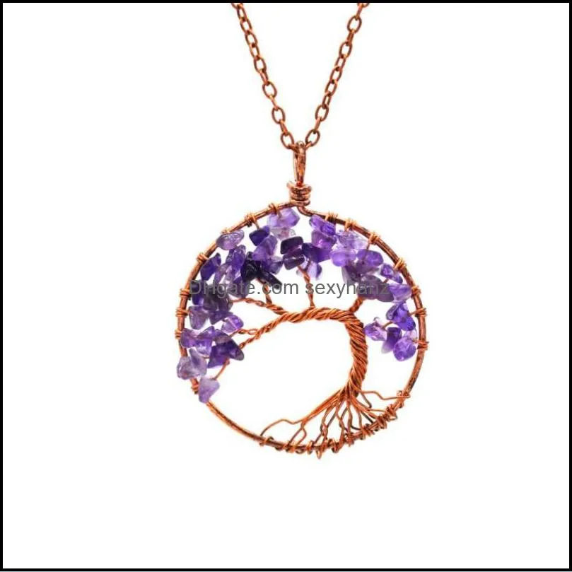 Pendant Necklaces 7 Chakra Tree Of Life Necklace Copper Crystal Natural Stone Quartz Stones Pendants Handcraft Women Gift1