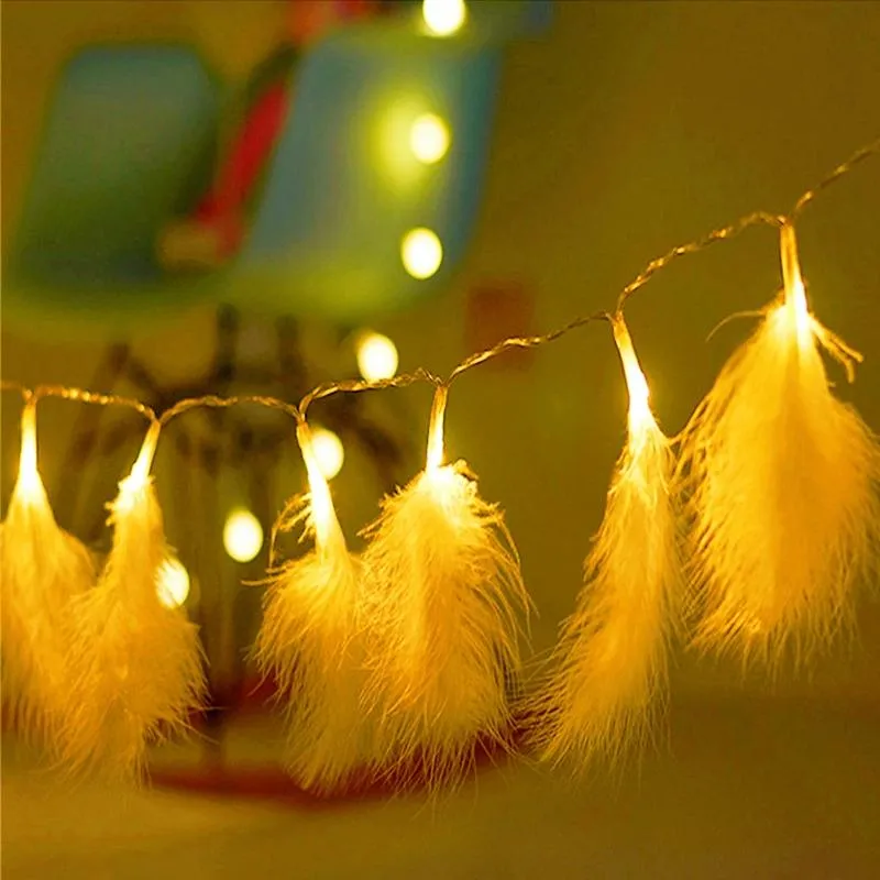 Strings Christmas Led Strip Light Feather String Fairy Curtain Copper Wire Bedroom Romantic Decoration Lamp Battery Operated