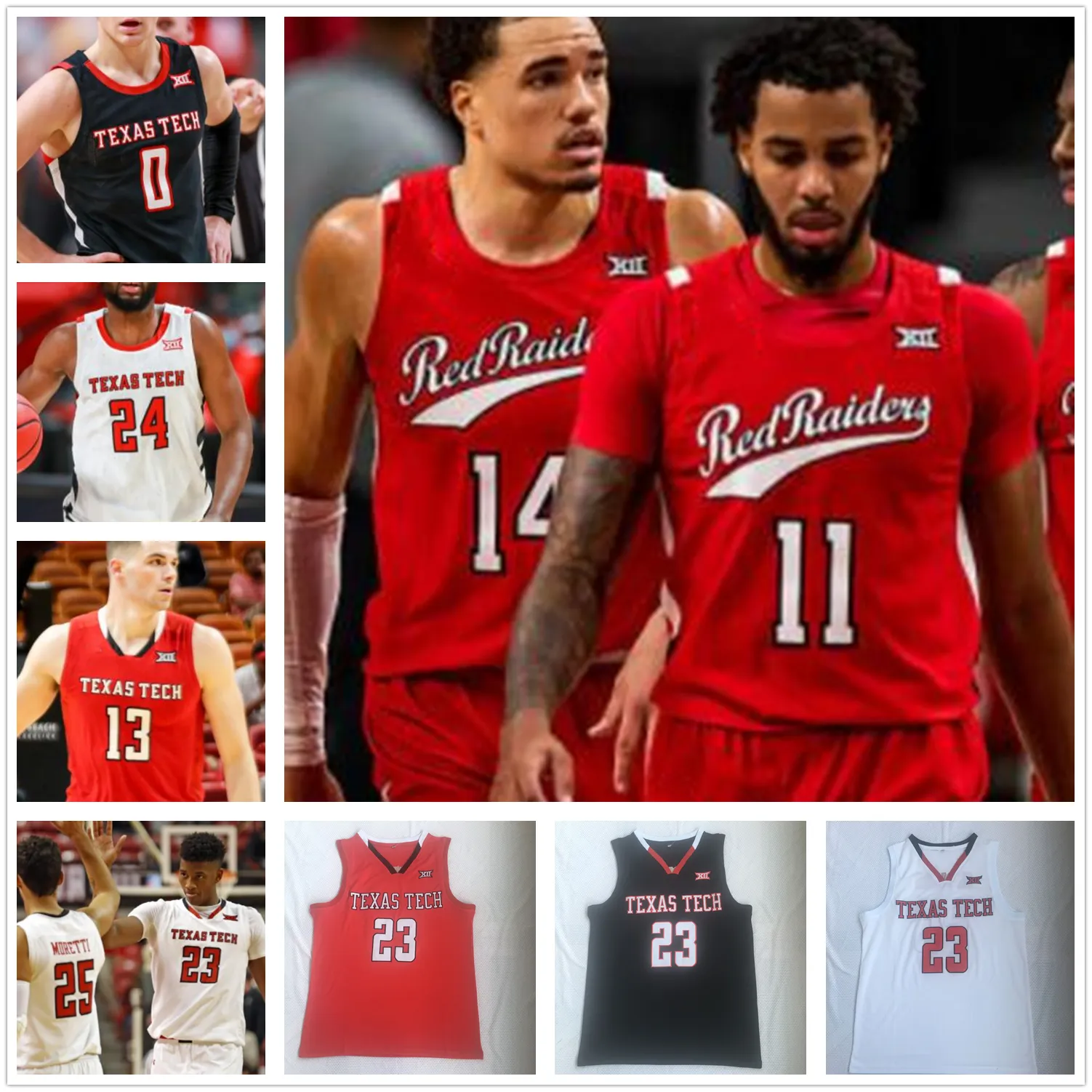 College Basketball Wears Custom basketball Texas Tech 25 Davide Moretti Micah Peavy 23 Chibuzo Agbo 10 Tyreek Smith 22 Holyfield Chris Clarke Jersey NCAA