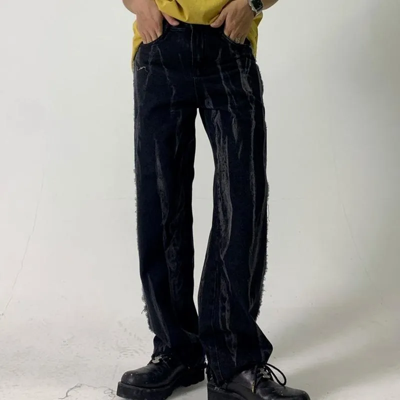 メンズジーンズパンツネクタイ洗浄ファッションブランド緩い人格トレンディなフライドストリートウェアカジュアルズボン貨物デニム