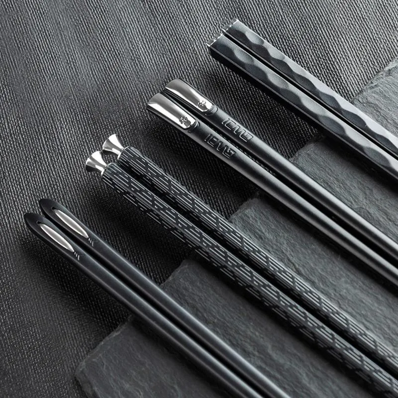 Chopsticks 5 Pairs/Lot Stainless Steel Sushi Laser Engraving Squared Edge Non-Slip Reusable Gift Pack Japanese