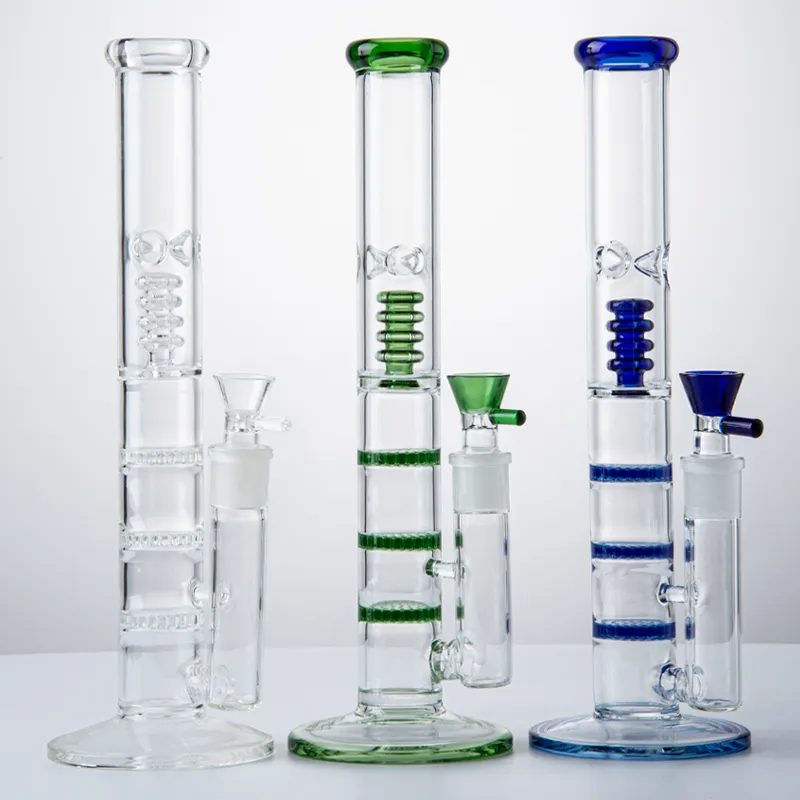 12 Inch Glass Bong Water Pipe Hookah Birdcage Perc Oil Dab Rig Triple Honeycomb Percolators 18mm Female Joint Smoking Accessories Bongs With Funnel Bowl Hookahs