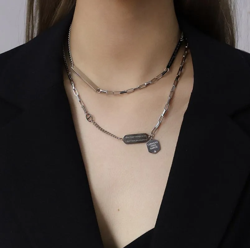 Chokers French Style Letters Pendants Necklace For Women Layered Steel Color Chians On Neck Teen Girls Titanium