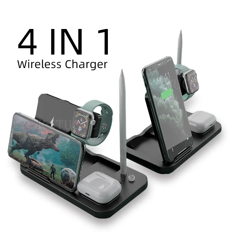 4 w 1 Qi Super Wireless Charger Stand 15W Szybka stacja dokująca do iPhone 12 11 Pro Max Apple Pencil Iwatch 6 5 Airpods