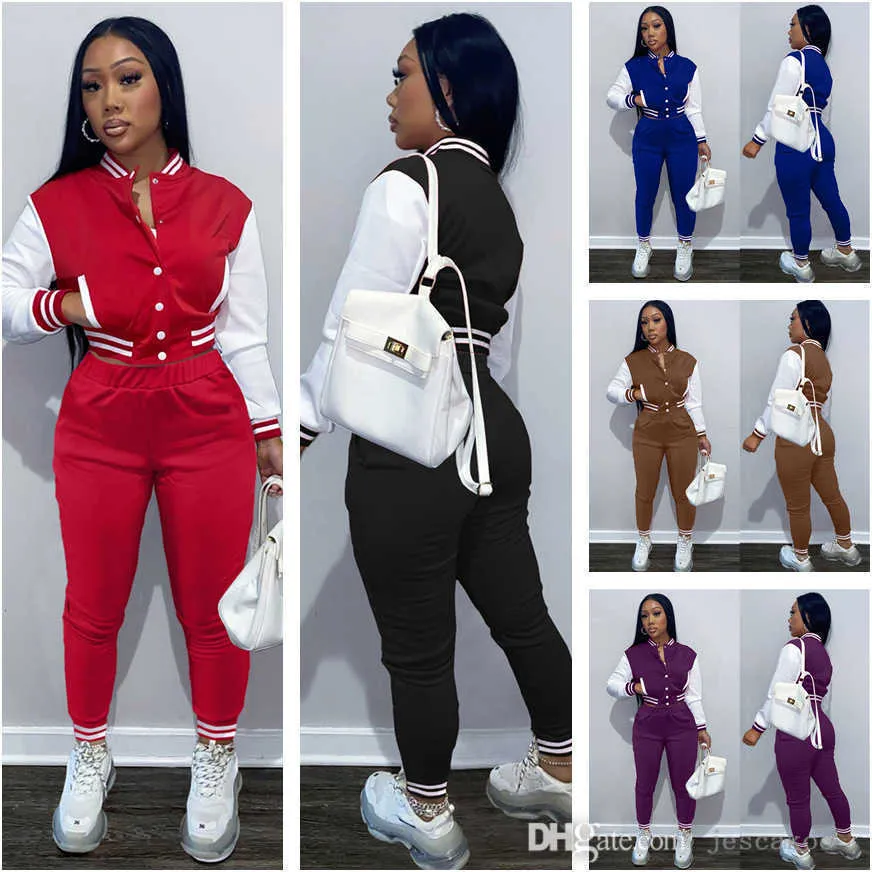 Designer outono mulheres jaquetas de beisebol conjunto tracksuits 2 roupas de duas peças roupas de moletom sweatsuits esporte corredores calças varsity ternos jck