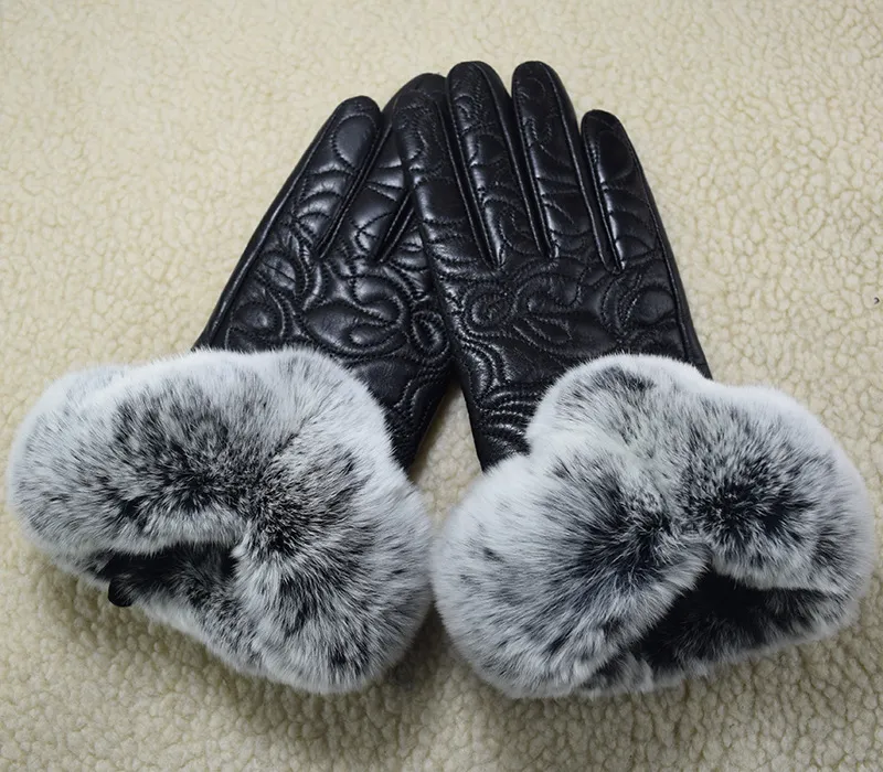 Casual Women Leather Gloves Winter Plush Warm Mittens Ladies Tjock Fårskinn Touch Screen Glove
